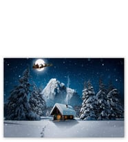 Ahşap Tablo Kulübe Karlı Dağ Geyikler Ve Noel Baba