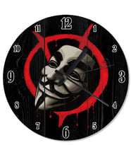 Ahşap Zeminde V For Vendetta Maske Ve İşareti Duvar Saati
