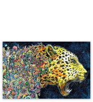Ahşap Tablo Renkli Karışık Objelerden Oluşan Leopar