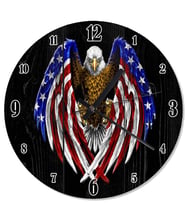 Ahşap Zeminde Amerikan Bayrağı Kanatlı Kartal Duvar Saati