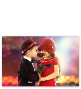 Ahşap Tablo Çocuk Çift Ve Kırmızı Gül