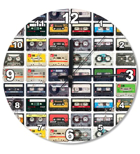 Eski Müzik Kasetleri Ahşap Duvar Saati