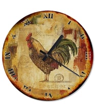 Eski Zeminde Kırmızı İbikli Horoz  Kartpostal Duvar Saati