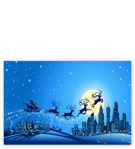 Ahşap Tablo Noel Baba, Geyikler Ve Şehir Manzarası