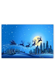 Ahşap Tablo Noel Baba, Geyikler Ve Şehir Manzarası