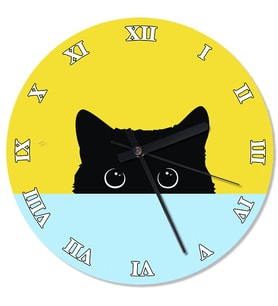 Meraklı Kara Kedi Baskılı Duvar Saati