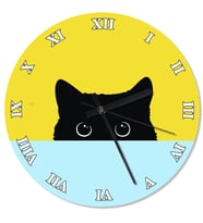 Meraklı Kara Kedi Baskılı Duvar Saati