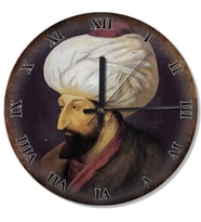 Fatih Sultan Mehmet Metal Zeminde Analog Duvar Saati