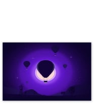 Ahşap Tablo Sıcak Hava Balonları Dolunay Ve Mor Gökyüzü