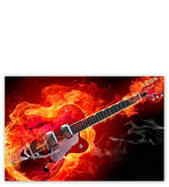 Ahşap Tablo Kırmızı Elektrogitar Alevler İçinde