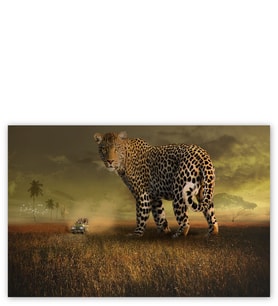 Ahşap Tablo Safaride Turistler Ve Leopar Kompozisyon