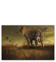 Ahşap Tablo Safaride Turistler Ve Leopar Kompozisyon