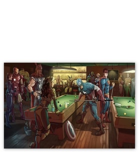 Ahşap Tablo Süper Kahramanlar Bilardo Salonunda