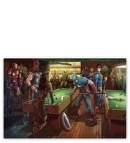Ahşap Tablo Süper Kahramanlar Bilardo Salonunda