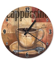 Tahta Desenli Cappuccino Kahve Analog Duvar Saati