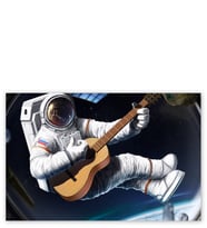 Ahşap Tablo Klasik Gitar Çalan Astronot