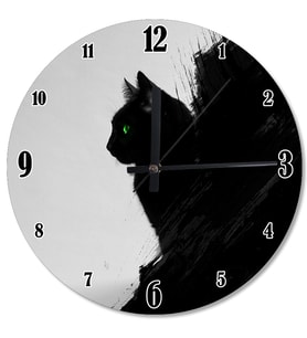Yeşil Gözlü Kara Kedi Baskılı Duvar Saati