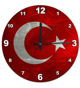 Mermer Zeminde Türk Bayrağı  Şekilli Duvar Saati