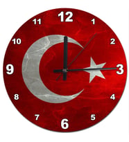 Mermer Zeminde Türk Bayrağı  Şekilli Duvar Saati