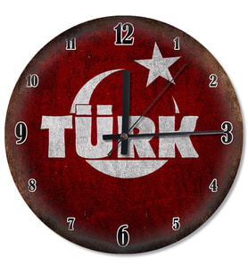 Türk Yazı Bayrak Sessiz Duvar Saati