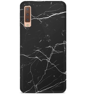 Kılıfland Samsung Galaxy A7 2018 Kılıf A750F Silikon Resimli Kapak Siyah Koyu Mermer -Stok 1299