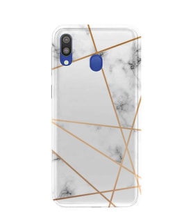 Kılıfland Samsung Galaxy A20 Kılıf A205F Silikon Resimli Kapak White Marble Mermers With Triangle -Stok 1195