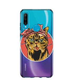 Kılıfland Huawei P30 Lite Kılıf Silikon Desenli Resimli Lüx Kapak Bandana Cat -Stok 287