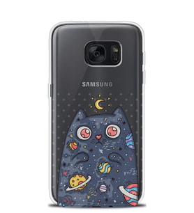Kılıfland Samsung Galaxy S7 Edge Kılıf Silikon Desenli Resimli Lüx Kapak Moon Cat -Stok 1173
