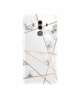 Kılıfland Huawei Mate 10 Pro Kılıf Silikon Desenli Resimli Lüx Kapak White Marble Mermers With Triangle -Stok 1195