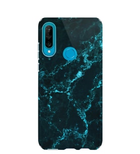 Kılıfland Huawei P30 Lite Kılıf Silikon Desenli Resimli Lüx Kapak Koyu Mavi Mermer -Stok 1297