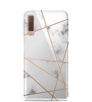 Kılıfland Samsung Galaxy A7 2018 Kılıf A750F Silikon Resimli Kapak White Marble Mermers With Triangle -Stok 1195