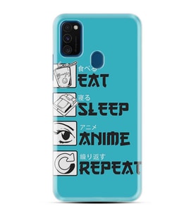 Kılıfland Samsung Galaxy M30S Kılıf M307F Silikon Resimli Kapak Eat Sleep Anime -Stok 250