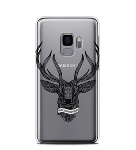 Kılıfland Samsung Galaxy S9 Kılıf G960 Silikon Resimli Kapak Mandala Deer Black And White -Stok 746
