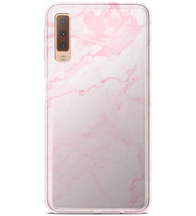 Kılıfland Samsung Galaxy A7 2018 Kılıf A750F Silikon Resimli Kapak Pembe Mermer -Stok 1294
