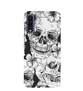 Kılıfland Samsung Galaxy A50 Kılıf A505F Silikon Resimli Kapak White Flowers Skull -Stok 662