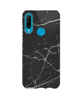 Kılıfland Huawei P30 Lite Kılıf Silikon Desenli Resimli Lüx Kapak Siyah Koyu Mermer -Stok 1299