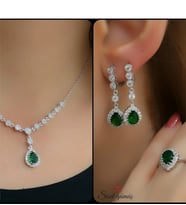 925 Ayar Damla Zümrüt Taşlı Gümüş Set
