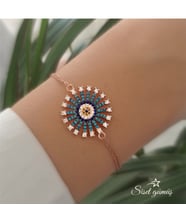 925 Ayar Rose Kaplama Nazar Boncuklu Güneş Gümüş Bileklik