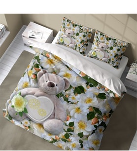 Monohome Flower Bear 3D Pamuk Saten Çift Kişilik Nevresim Takımı