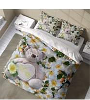 Monohome Flower Bear 3D Pamuk Saten Çift Kişilik Nevresim Takımı
