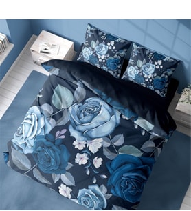 Monohome Blue Flower 3D Pamuk Saten Çift Kişilik Nevresim Takımı