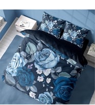Monohome Blue Flower 3D Pamuk Saten Çift Kişilik Nevresim Takımı