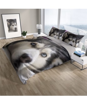 Cattleya Husky 3D Pamuk Saten Çift Kişilik Nevresim Takımı