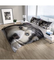 Cattleya Husky 3D Pamuk Saten Çift Kişilik Nevresim Takımı