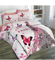 Monohome Butterfly Paris 3D Pamuk Saten Çift Kişilik Nevresim Takımı