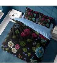 Monohome Flower Black 3D Pamuk Saten Çift Kişilik Nevresim Takımı