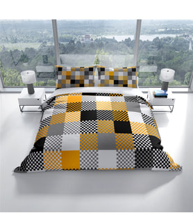 Cattleya Checkers 3D Pamuk Saten Çift Kişilik Nevresim Takımı
