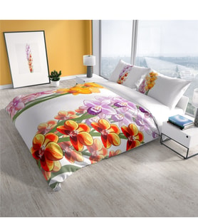 Cattleya Orchid 3D Pamuk Saten Çift Kişilik Nevresim Takımı