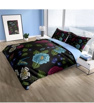 Cattleya Flower Black 3D Pamuk Saten Çift Kişilik Nevresim Takımı