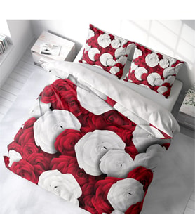 Monohome White & Red 3D Pamuk Saten Çift Kişilik Nevresim Takımı
